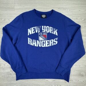 OTS Men's Crewneck Sweatshirt New York Rangers Blue X-Large NHL Distressed‎ Logo